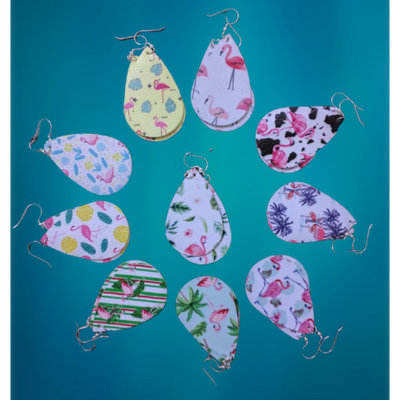 GWP 1 Pairs RANDOM Teardrop Foam / Vegan FAUX Leather Earrings Pink Flamingo - Picture 2 of 3